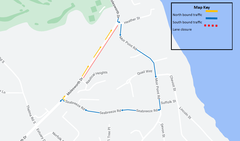 Molesworth Drive to Moir Point Seabreeze  diversion 